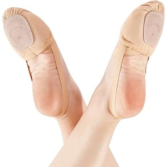 New Sangeeson Womens Medium Tan Half Sole Stretch Canvas Ballet Dance Shoes - Picture 3 of 5
